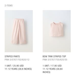 Zara girls two piece set